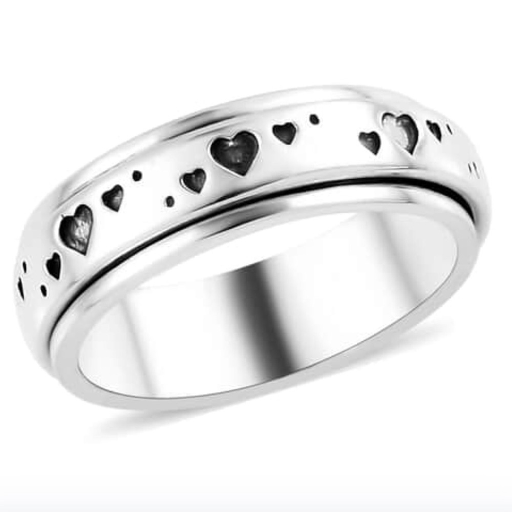 925 Sterling Silver Hearts Spinner Ring